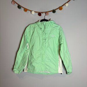 The North Face mint green and white Hyvent rain jacket